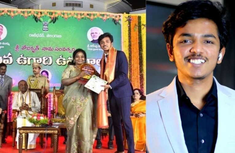 Ravi Kumar SAGAR, founder and CEO of RK’s Inno Group, receives Raj Bhavan Yuva Ugadi Puraskar 2023 from Telangana Governor