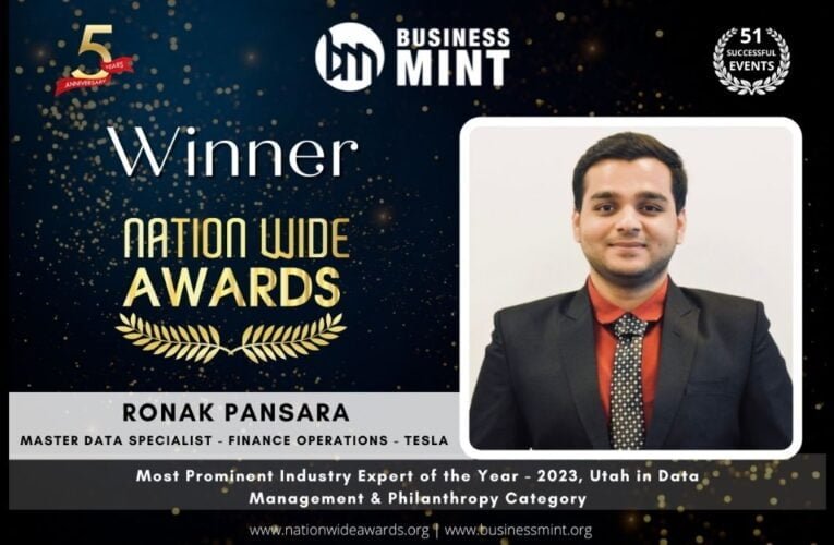 Ronak Pansara Honored as Most Prominent Industry Expert of the Year – 2023, Utah by Business Mint: A Visionary in Data Management and Philanthropy