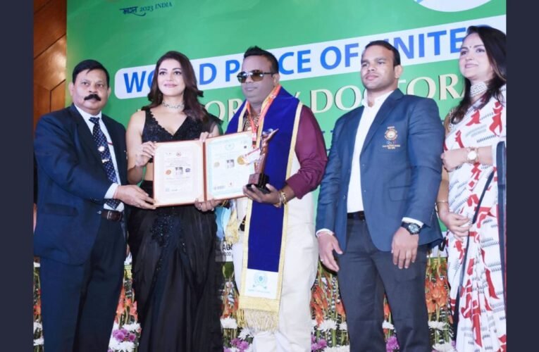 Businessman Dr. Nikesh Tarachand Jain Madhani Received Honorary Doctorate Degree and Business Award from Kajal Aggarwal and Narsingh Pancham Yadav